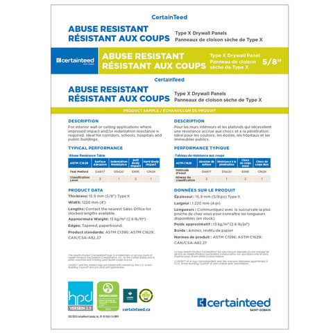 Abuse Resistant Type X Board Sample — 5/8