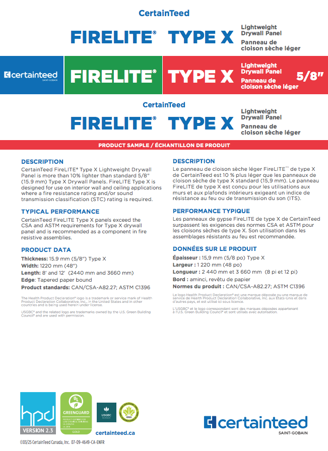 FireLite Type X Board Sample — 5/8