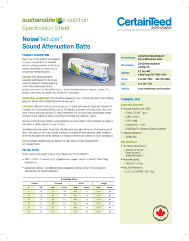 Sustainable Insulation NoiseReducer - Spec Sheet