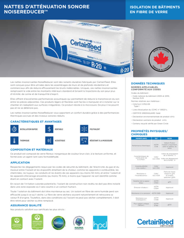 French Insulation NoiseReducer Spec Sheet