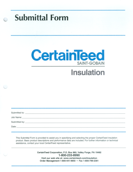 Fibre Glass Building Insulation Submittal Form