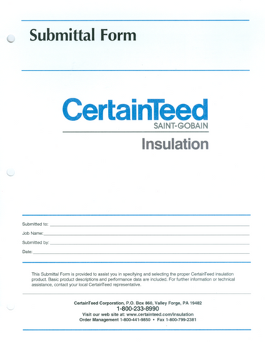 Fibre Glass Building Insulation Submittal Form