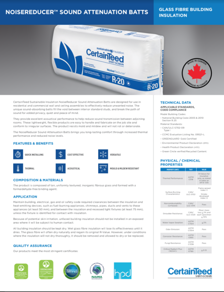 Insulation NoiseReducer Spec Sheet