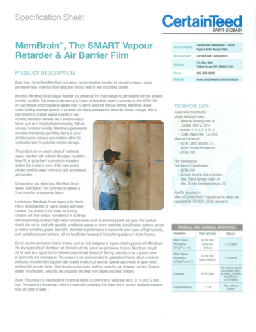 MemBrain The SMART Vapour Retarder Spec Sheet