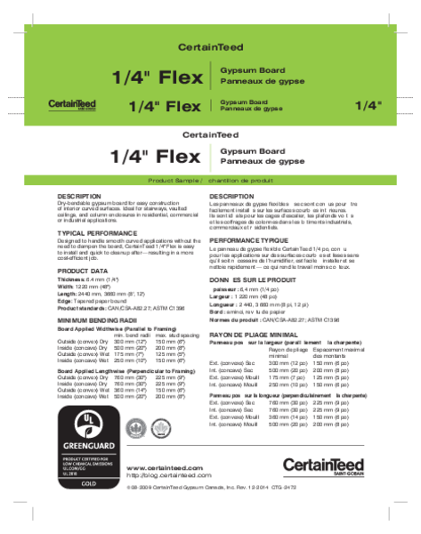 Flex Gypsum Board - 1/4