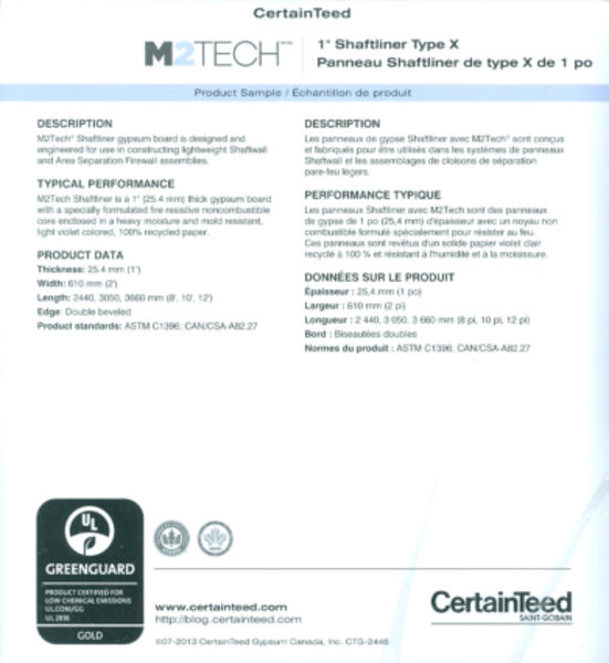 M2Tech Moisture resistant Shaftliner Board - 1