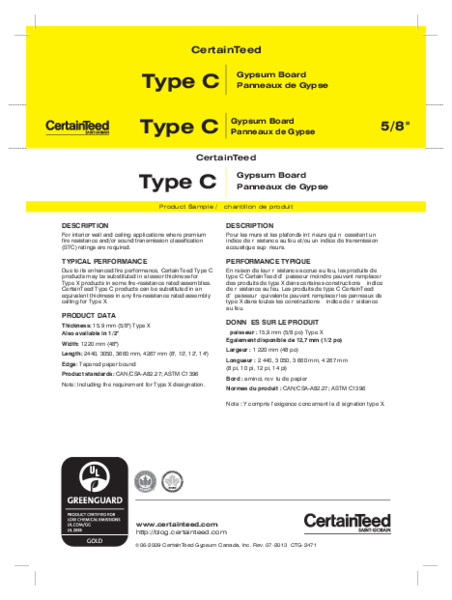 Gypsum Board - Type C Board - 1/2
