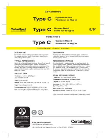 Gypsum Board - Type C Board - 1/2