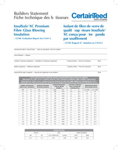 Builders Statement - InsulSafe XC Premium Fibre Glass Blowing Insulation