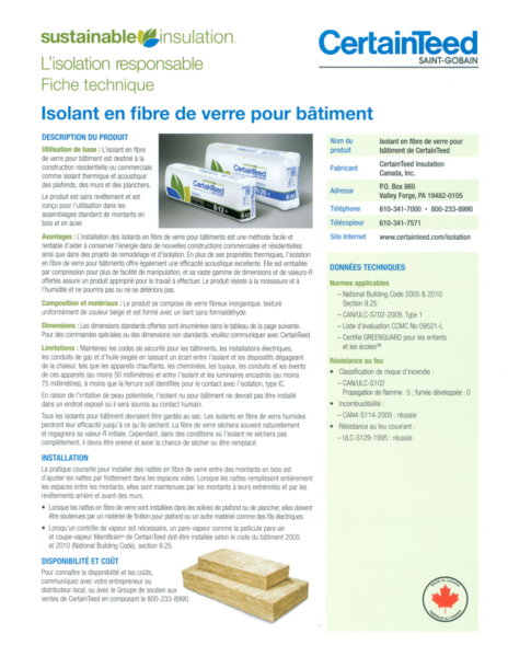 Fiche technique sur l’isolant Sustainable Insulation