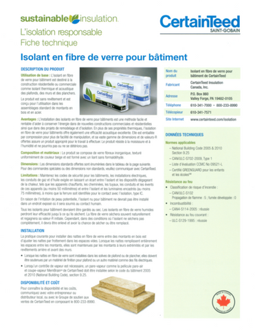 Fiche technique sur l’isolant Sustainable Insulation