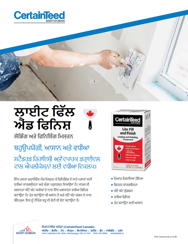 Lite Fill and Finish Sell Sheet, Punjabi