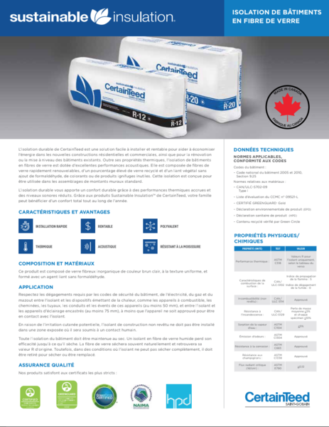 French Glass Fibre Building Insulation Brochure