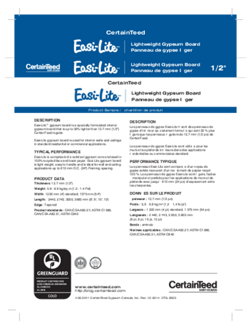 Easi-Lite Lightweight Gypsum Board - 1/2